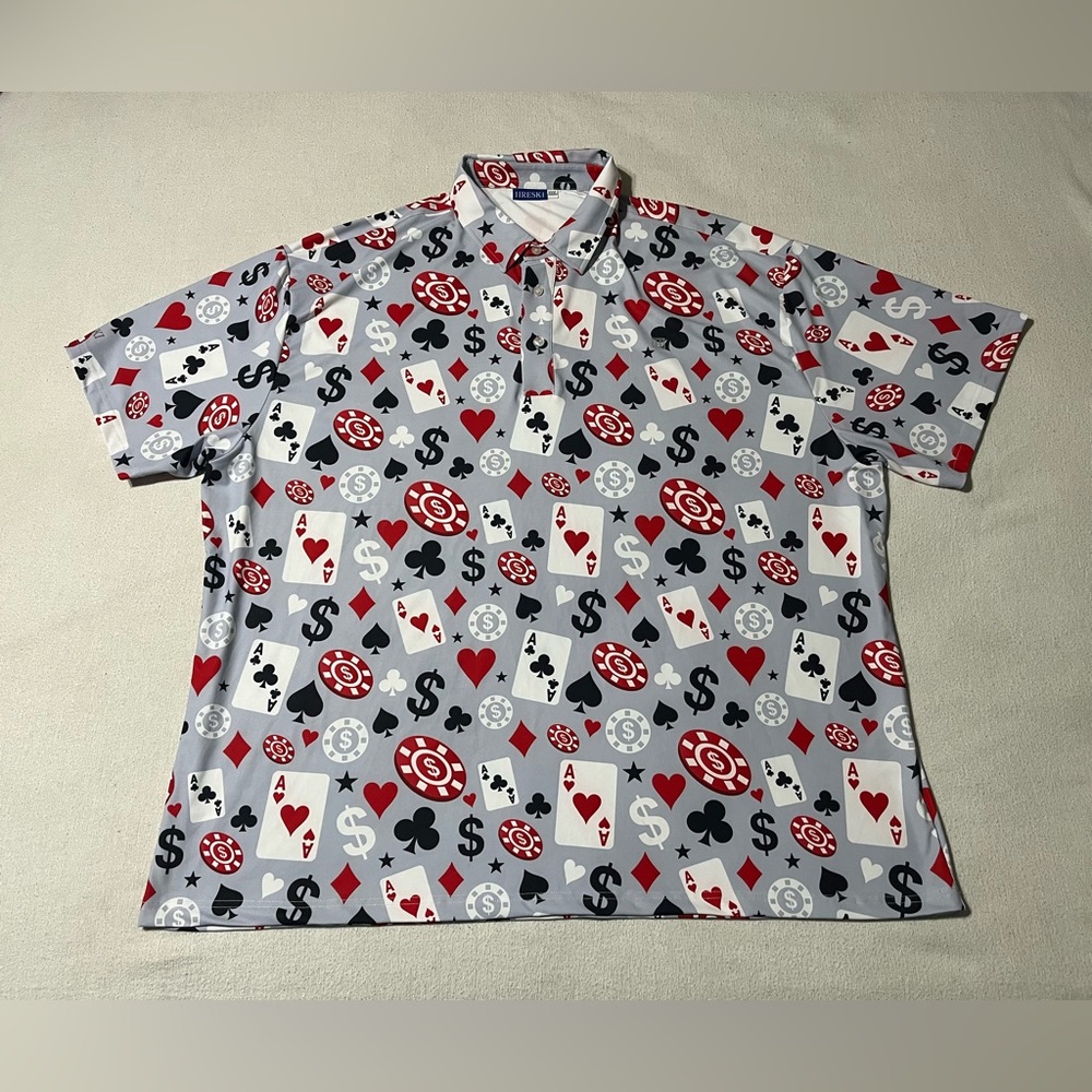 Hreski Polo Shirt Mens 3XL‎ Poker Casino Short Sleeve Collared Athleisure Golf